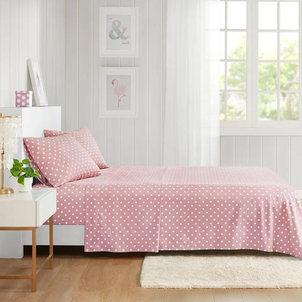 Twin Polka Dot Printed 100 Cotton Deep Pocket Sheet Set Pink On Sale Bed Bath Beyond 40010449